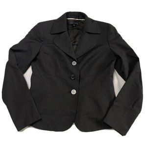Ann Klein Women Blazer Top Suit Dark Gray Striped Three Button Size 4